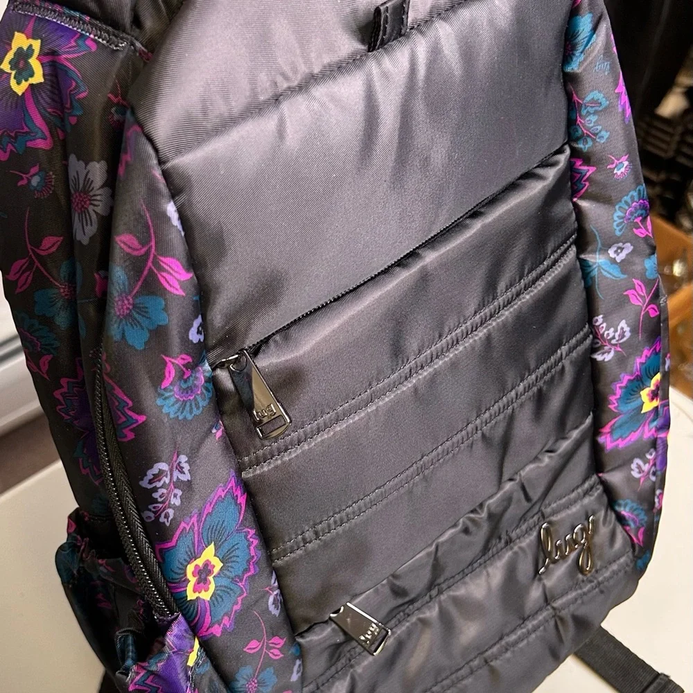Lug Color Blocked Black and Purple Floral Women's Hopper Backpack - Picture 5 of 13